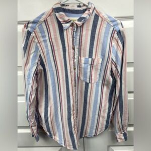 Maeve Anthropologie Preppy Striped Button-Down Long Sleeve Shirt Top Small Women
